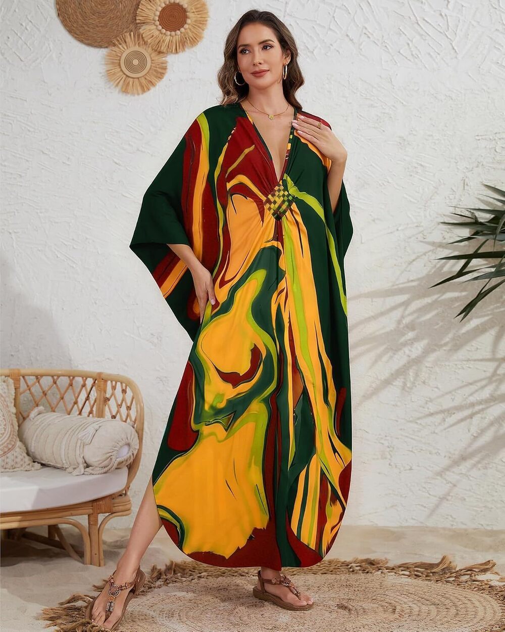 Women Colorful Kaftan Dresses Swimsuit Coverup Moo Moos Caftans - Picture 3 of 6